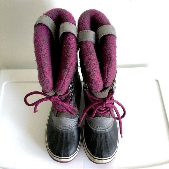 SOREL Joan Of Arctic Knit Lace Up Winter Snow Boots Purple Grey 6 - Picture 4 of 8